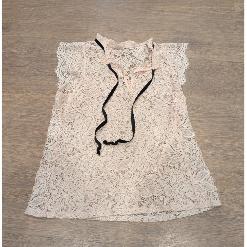 Soft Blush Pink Romantic Lace Top w/Bow | Coquette Balletcore Vibes size S/M - Picture 3 of 7